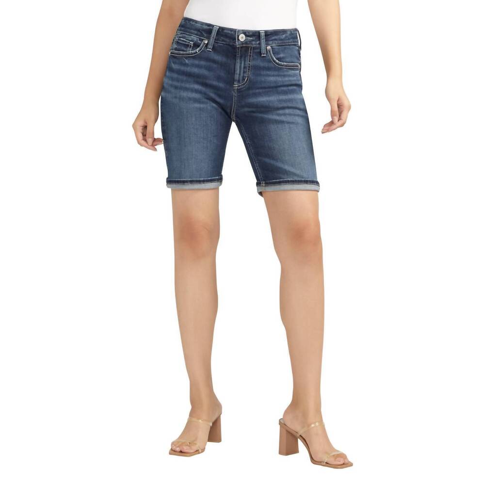 NEW SILVER JEANS CO suki mid rise curvy fit bermuda short in dark wash